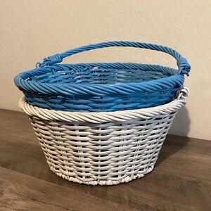 Spritz 12” Blue & White Willow Plastic Woven Easter Basket Set of 2
